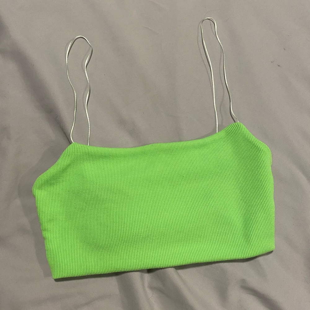 Neon green skinny strap ribbed crop top - Picture 7 of 12